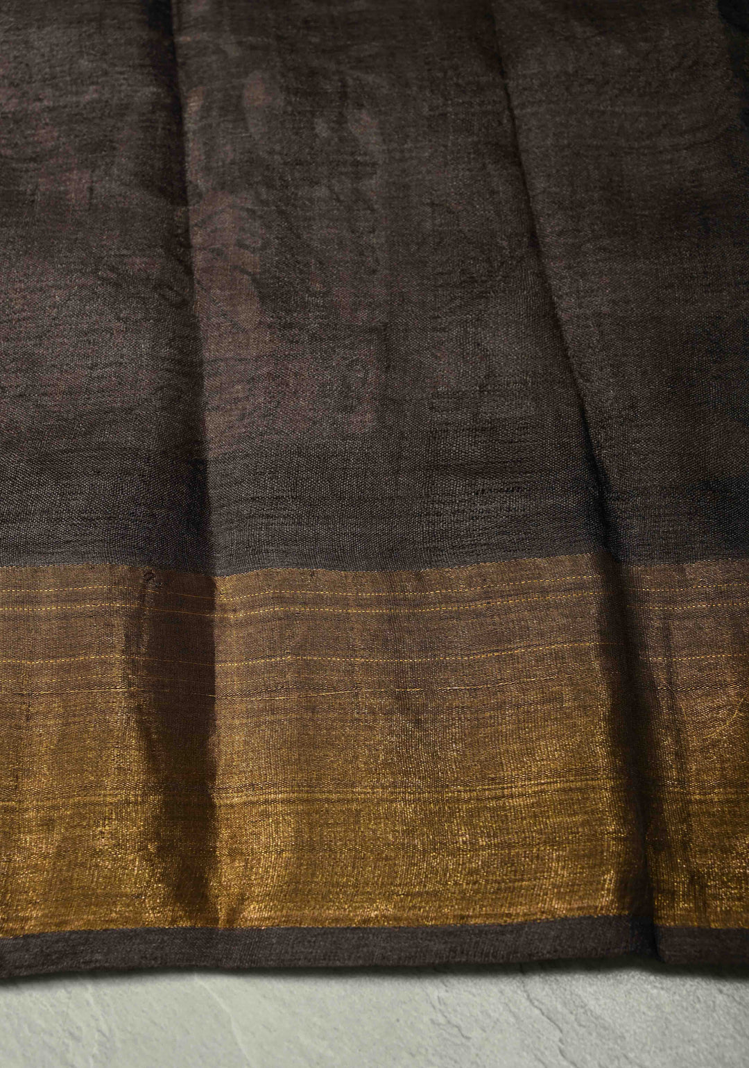 Natural Color Pure Handloom Jari Tussar Silk Saree with Handblock Print and Zari Border | SILK MARK CERTIFIED