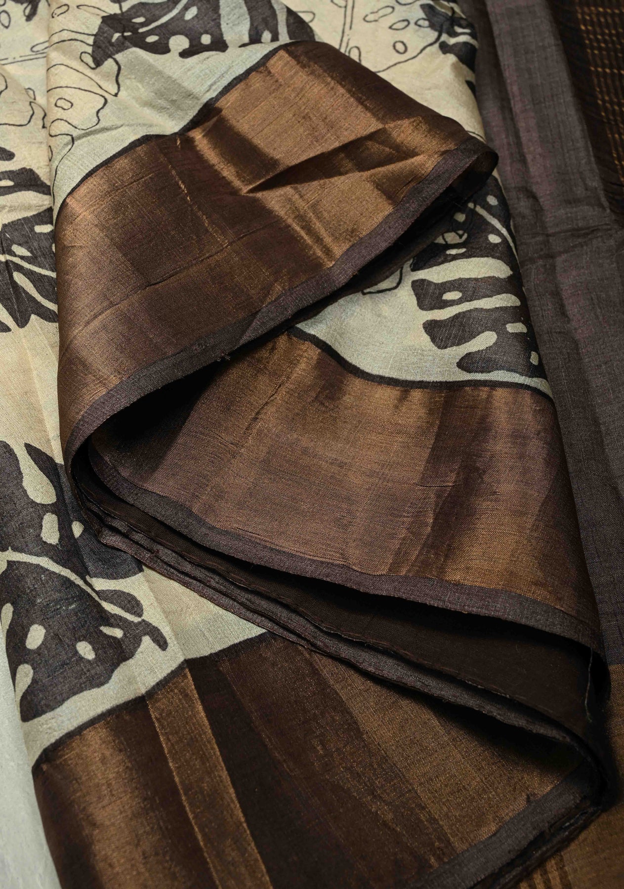 Natural Color Pure Handloom Jari Tussar Silk Saree with Handblock Prin ...