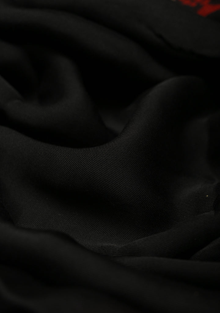 Black Modal Silk Saree with Ajrakh Hand Block Print on Wide Border and Crushed Pallu