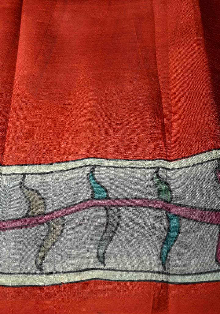 Off White Pure Tussar Silk Saree with Kalamkari Hand Painted and Peacock Motifs on Pallu | SILK MARK CERTIFIED (Copy)