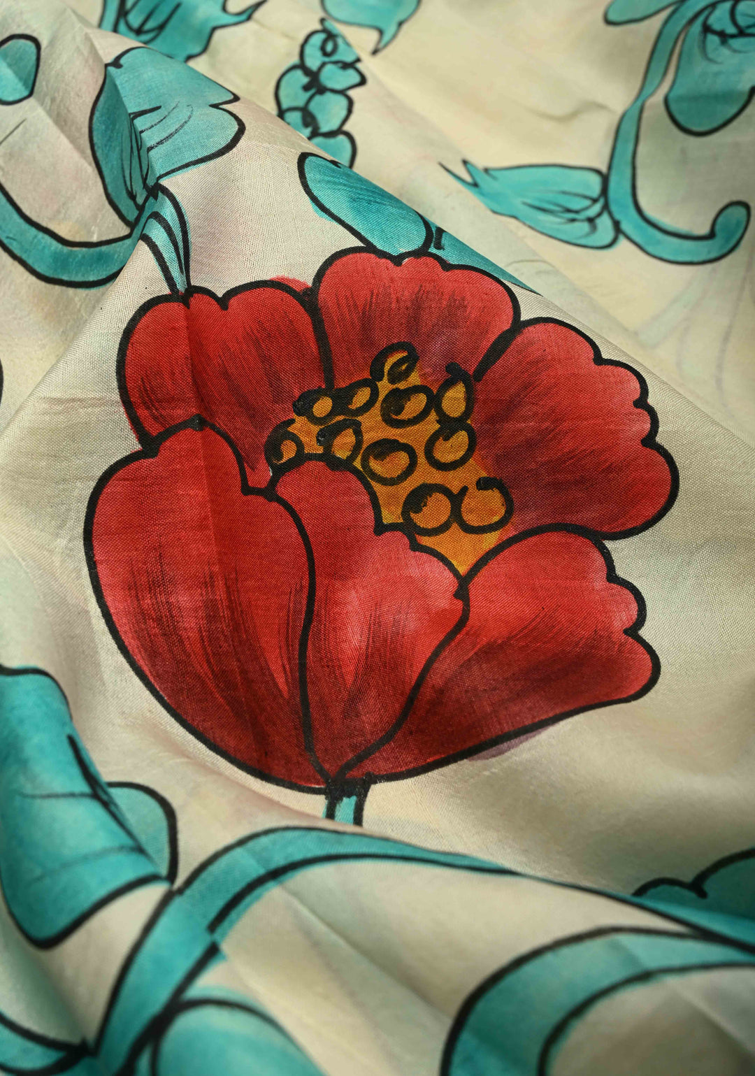 Off White Pure Tussar Silk Saree with Kalamkari Hand Painted and Peacock Motifs on Pallu | SILK MARK CERTIFIED