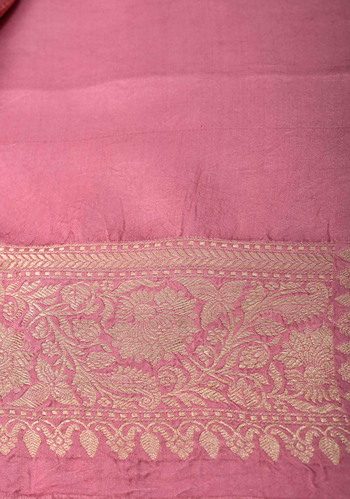 Dusty Pink Mashru Silk Saree With Leheria pattern Meenakari Floral Weaving and Zari border with Koniya Motif |  SILK MARK CERTIFIED