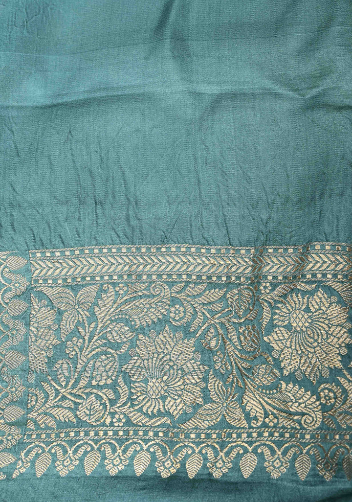 Turkish Blue Mashru Silk Saree With Leheriya Floral Velvet Meenakari Weaving With Zari Border and Koniya Motif|  SILK MARK CERTIFIED