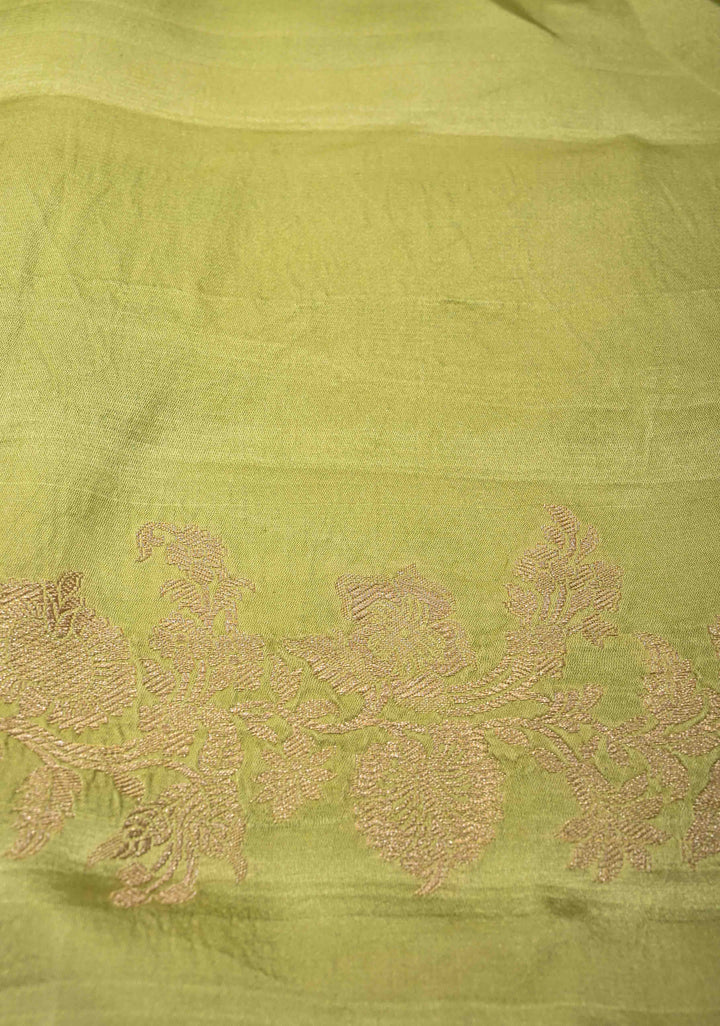 Tea Green Mashru Silk Saree with Meenakari Floral Weaving And Zari Border|  SILK MARK CERTIFIED