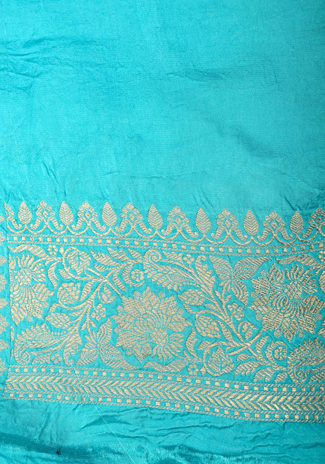 Cyan Mashru Silk Saree With Leheriya Floral Meenakari Velvet weaving with Zari Border and Koniya Motif|  SILK MARK CERTIFIED
