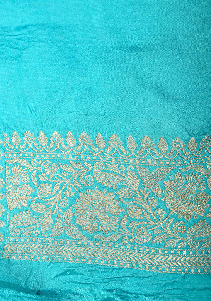 Cyan Mashru Silk Saree With Leheriya Floral Meenakari Velvet weaving with Zari Border and Koniya Motif|  SILK MARK CERTIFIED