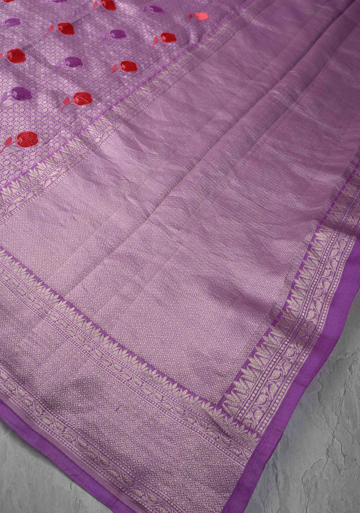 Dark Lavender Meenakari Velvet Weaving on Pure Mashru Silk Saree with Zari Brocade and Border