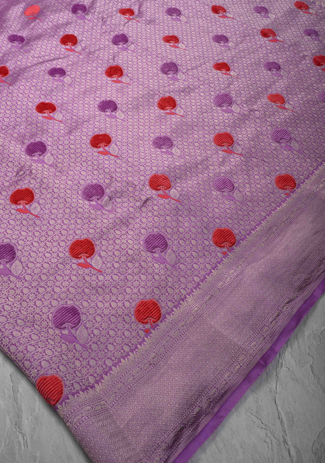 Dark Lavender Meenakari Velvet Weaving on Pure Mashru Silk Saree with Zari Brocade and Border