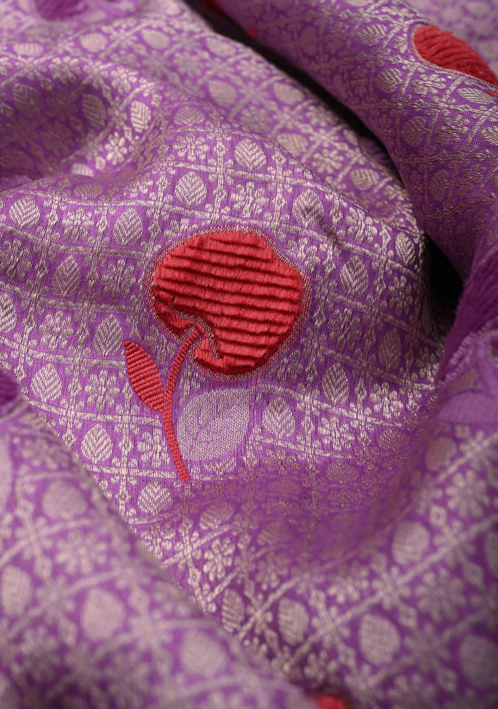 Dark Lavender Meenakari Velvet Weaving on Pure Mashru Silk Saree with Zari Brocade and Border