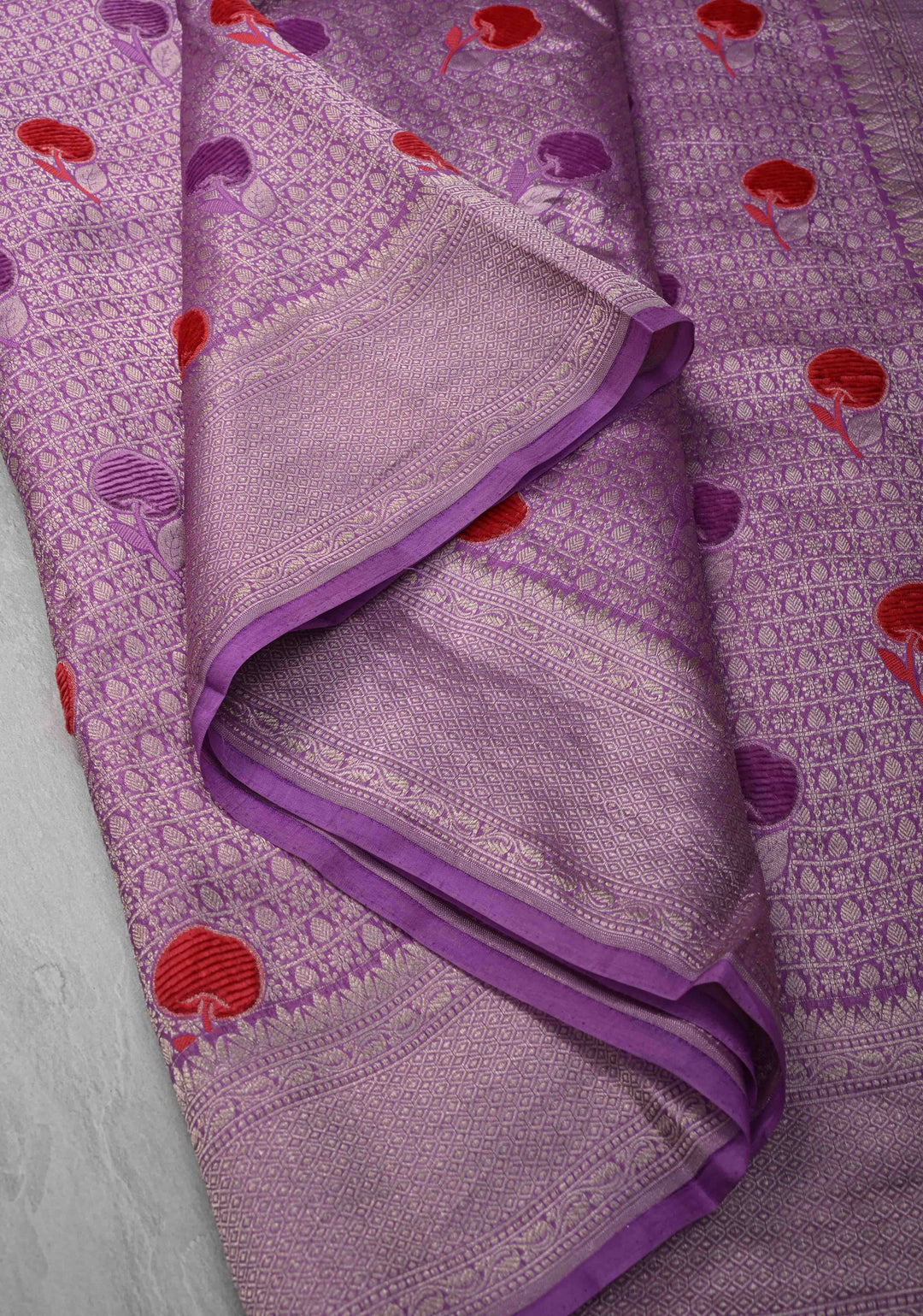 Dark Lavender Meenakari Velvet Weaving on Pure Mashru Silk Saree with Zari Brocade and Border