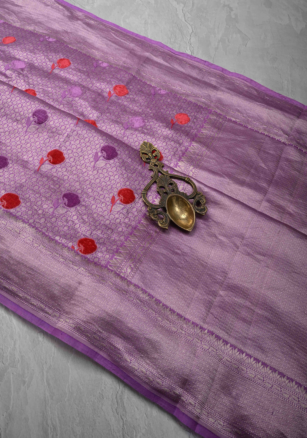 Dark Lavender Meenakari Velvet Weaving on Pure Mashru Silk Saree with Zari Brocade and Border