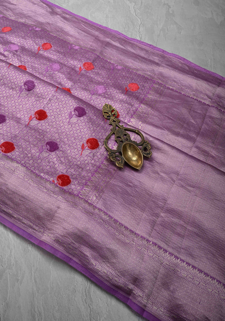 Dark Lavender Meenakari Velvet Weaving on Pure Mashru Silk Saree with Zari Brocade and Border