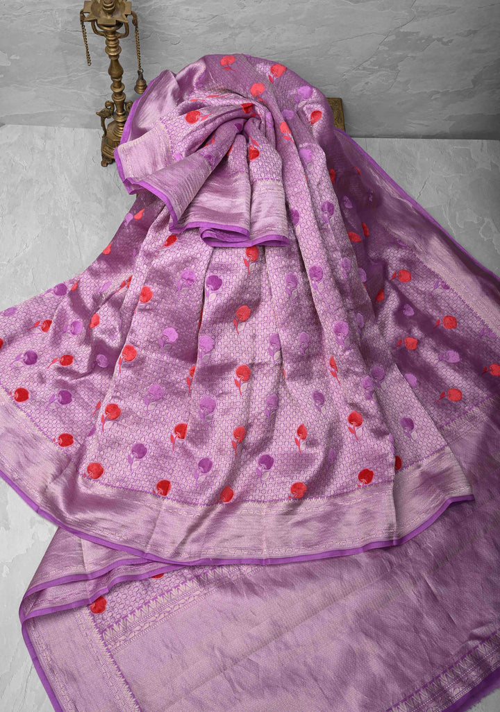 Dark Lavender Meenakari Velvet Weaving on Pure Mashru Silk Saree with Zari Brocade and Border