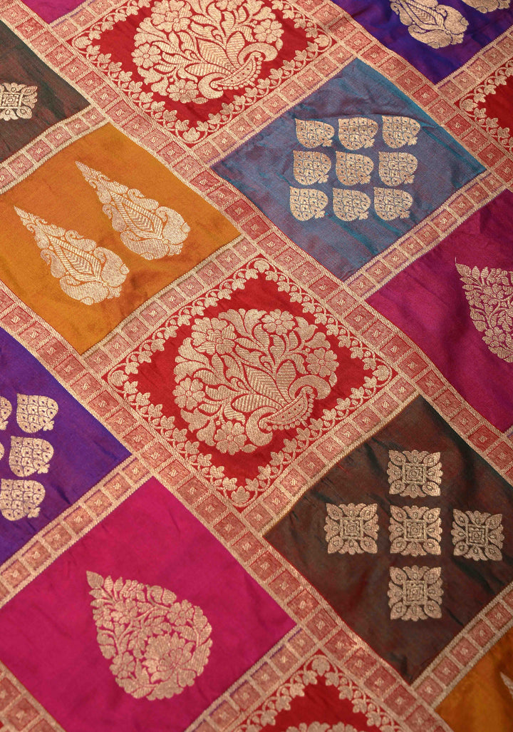 Exquisite Multicolor Rangkaat Design on Banarasi Katan Silk Saree with Geometric Brocade and Zari Border | SILK MARK CERTIFIED