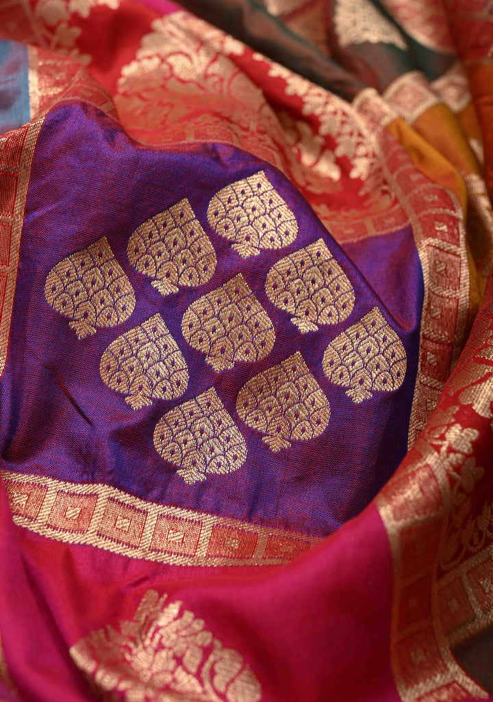 Exquisite Multicolor Rangkaat Design on Banarasi Katan Silk Saree with Geometric Brocade and Zari Border | SILK MARK CERTIFIED