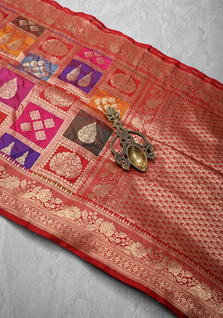 Exquisite Multicolor Rangkaat Design on Banarasi Katan Silk Saree with Geometric Brocade and Zari Border | SILK MARK CERTIFIED