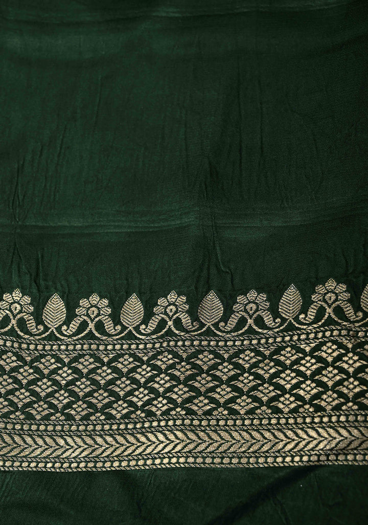 Bottle Green Meenakari Velvet Weaving Pure Mashru Silk Saree with Floral Zari buttas and Zari Border |  SILK MARK CERTIFIED