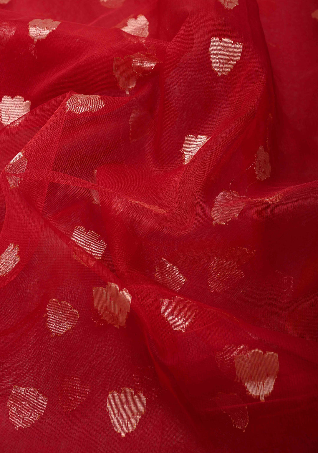 Exqusite Banarasi Red Net Saree with Zari Butta Paithani Style Skirt Border