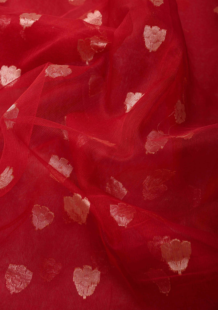 Exqusite Banarasi Red Net Saree with Zari Butta Paithani Style Skirt Border