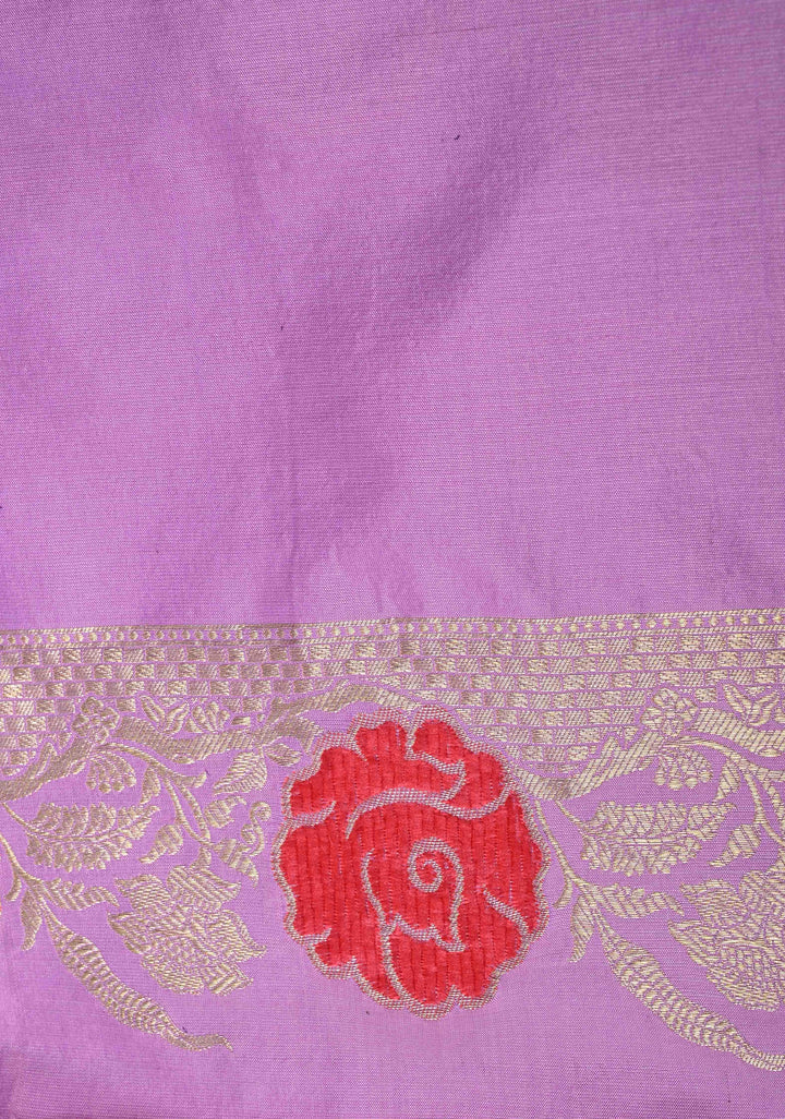 Lavender Mashru Silk Saree with Zari Buttas and Velvet Meenakari Floral Weaving on Border |  SILK MARK CERTIFIED