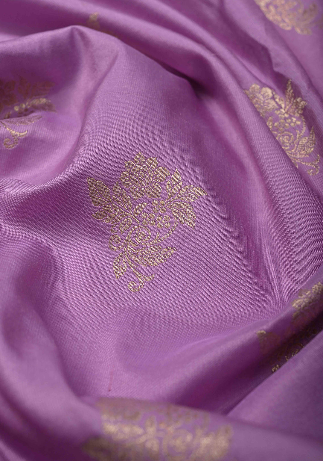 Lavender Mashru Silk Saree with Zari Buttas and Velvet Meenakari Floral Weaving on Border |  SILK MARK CERTIFIED