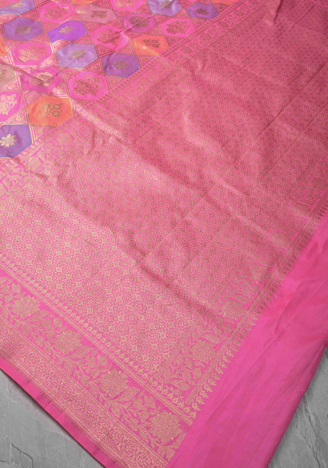Multicolor Banarasi Katan silk saree with Rangkaat Style Design and Zari Border | SILK MARK CERTIFIED