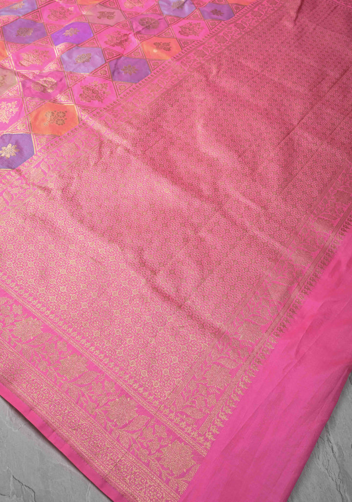 Multicolor Banarasi Katan silk saree with Rangkaat Style Design and Zari Border | SILK MARK CERTIFIED