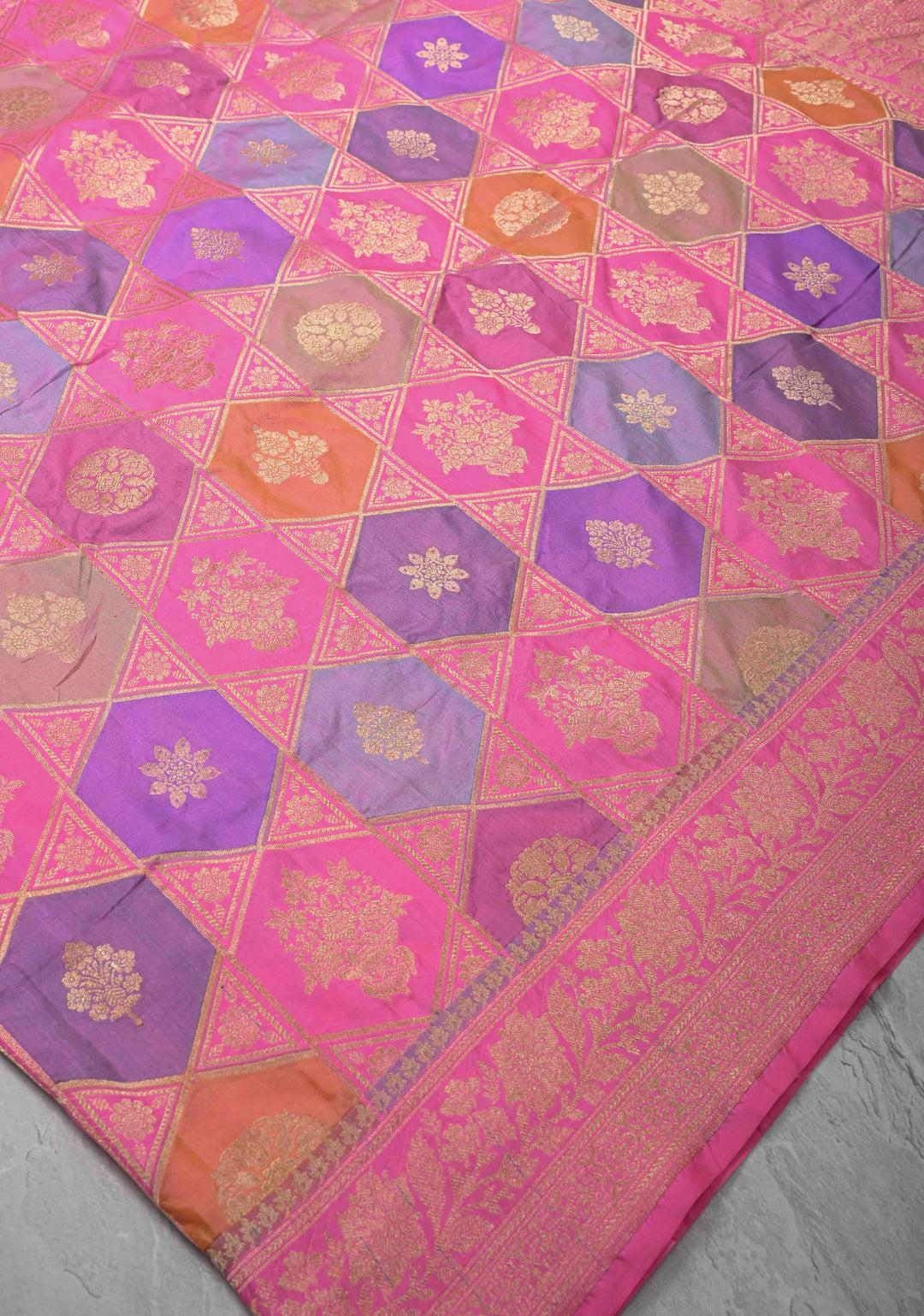 Multicolor Banarasi Katan silk saree with Rangkaat Style Design and Zari Border | SILK MARK CERTIFIED