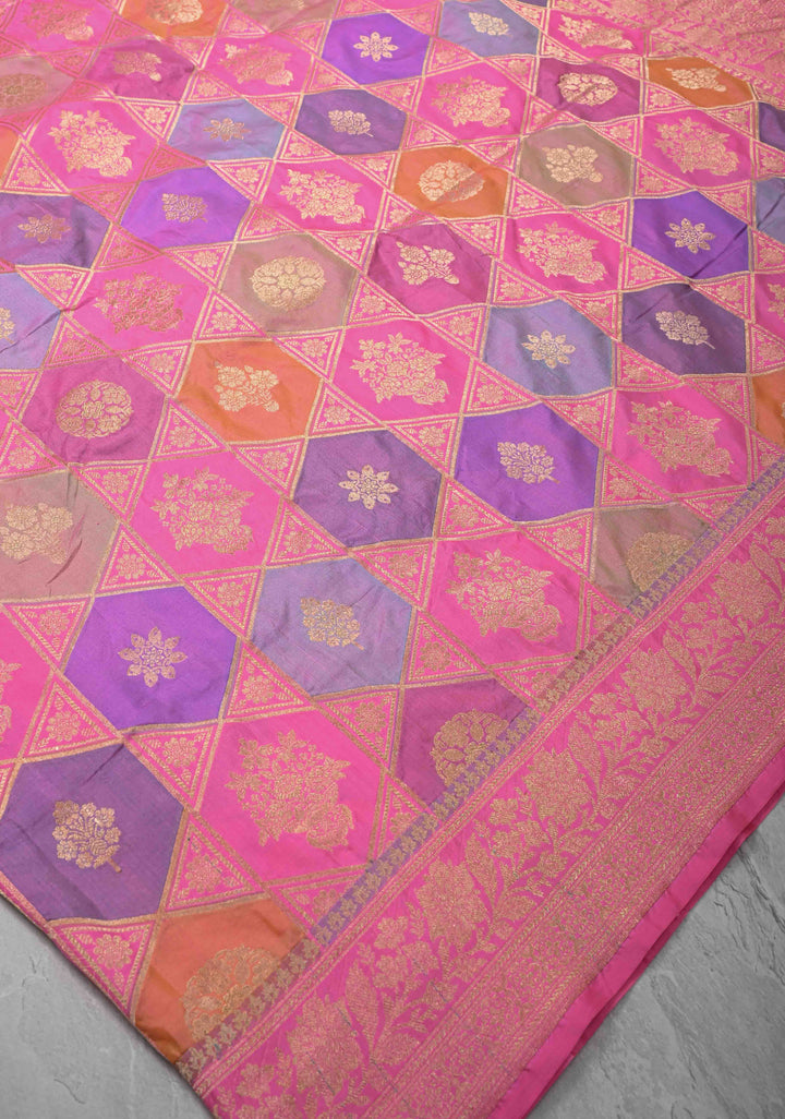 Multicolor Banarasi Katan silk saree with Rangkaat Style Design and Zari Border | SILK MARK CERTIFIED