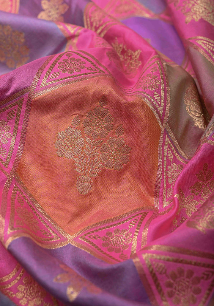 Multicolor Banarasi Katan silk saree with Rangkaat Style Design and Zari Border | SILK MARK CERTIFIED