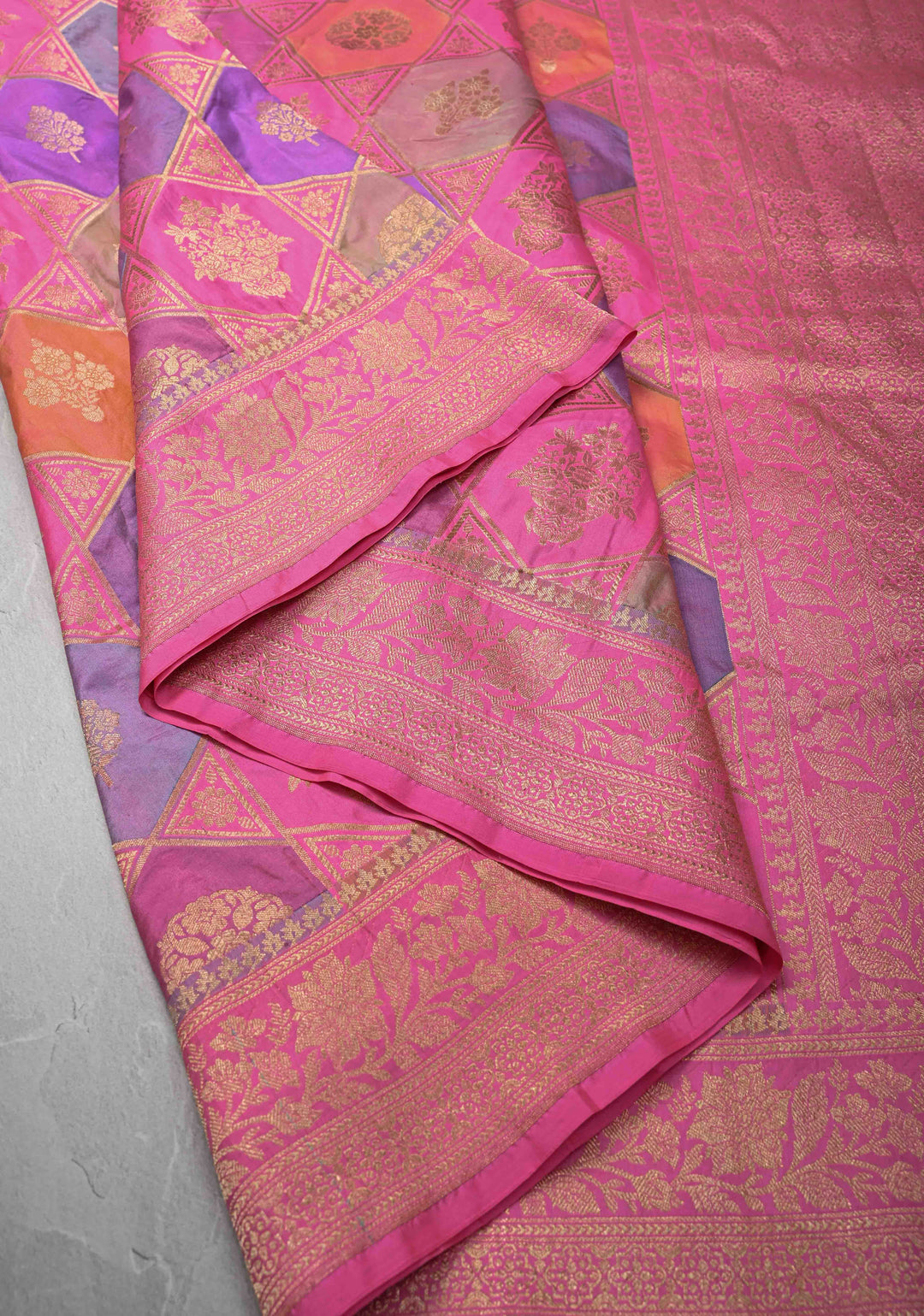 Multicolor Banarasi Katan silk saree with Rangkaat Style Design and Zari Border | SILK MARK CERTIFIED