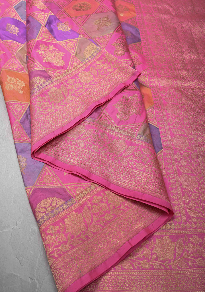 Multicolor Banarasi Katan silk saree with Rangkaat Style Design and Zari Border | SILK MARK CERTIFIED