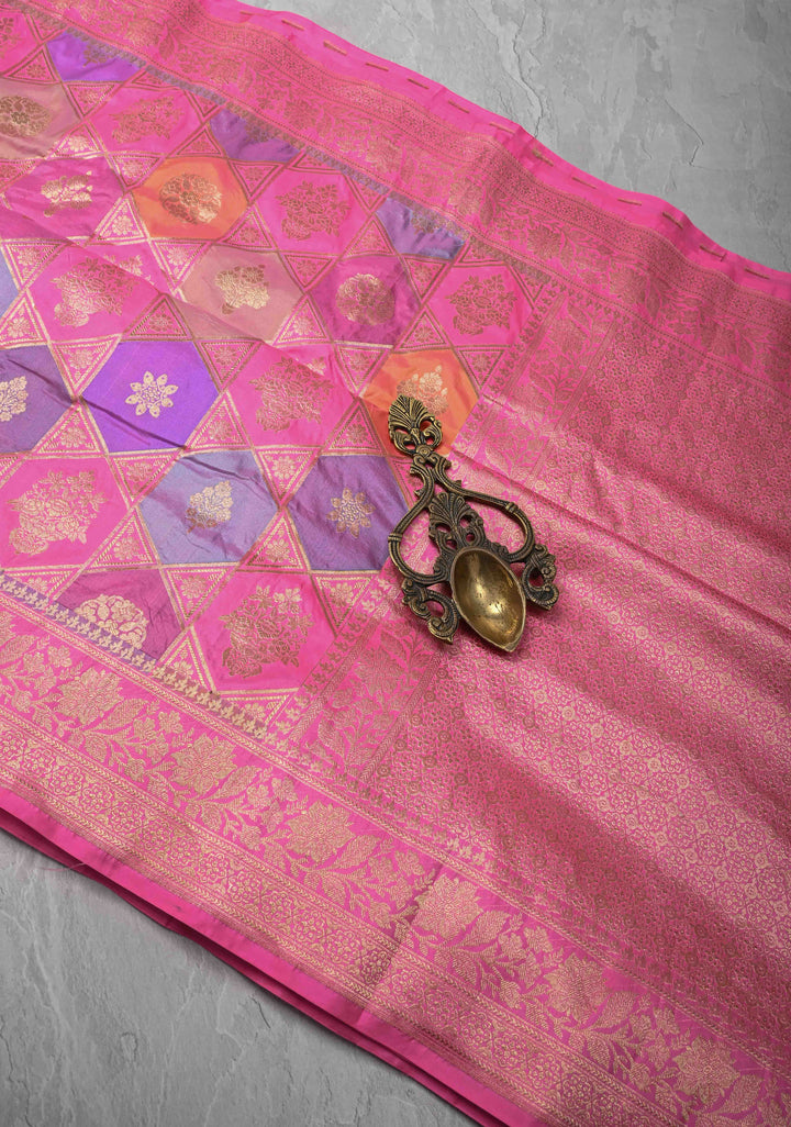 Multicolor Banarasi Katan silk saree with Rangkaat Style Design and Zari Border | SILK MARK CERTIFIED