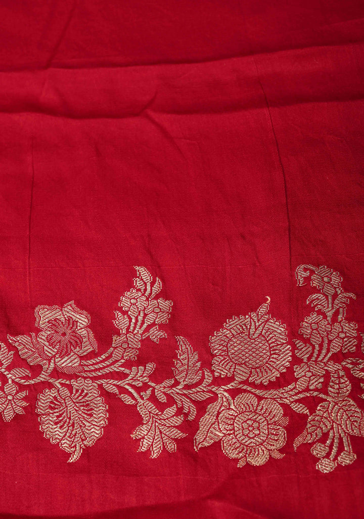 Red Mashru Silk Saree with Zari Buttas and Floral Zari Border |  SILK MARK CERTIFIED