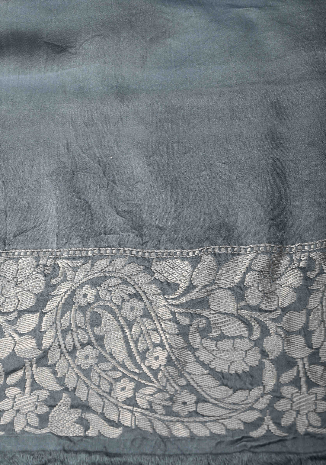 Gray Mashru Silk Saree with Floral Buttas and water Zari Border |  SILK MARK CERTIFIED