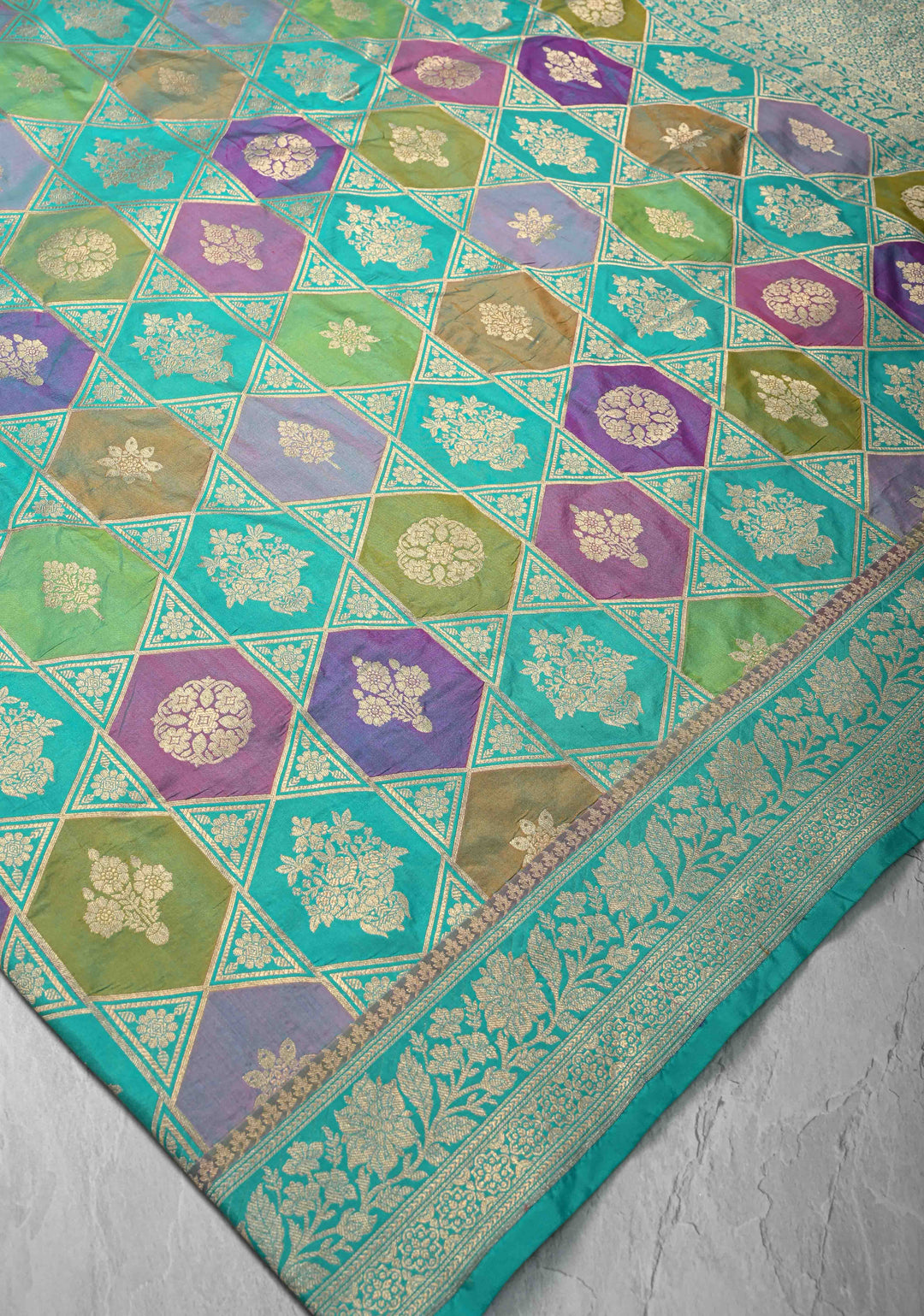 Exquisite Multicolor Rangkaat Design on Banarasi Katan Silk Saree with Geometric Brocade and Zari Border | SILK MARK CERTIFIED