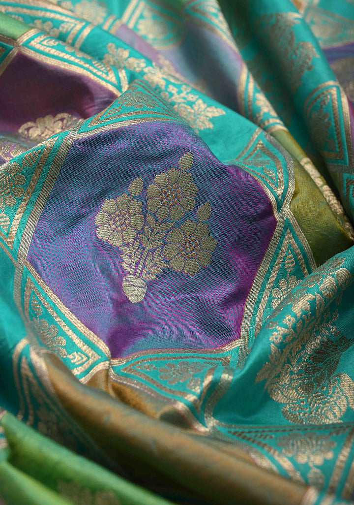 Exquisite Multicolor Rangkaat Design on Banarasi Katan Silk Saree with Geometric Brocade and Zari Border | SILK MARK CERTIFIED