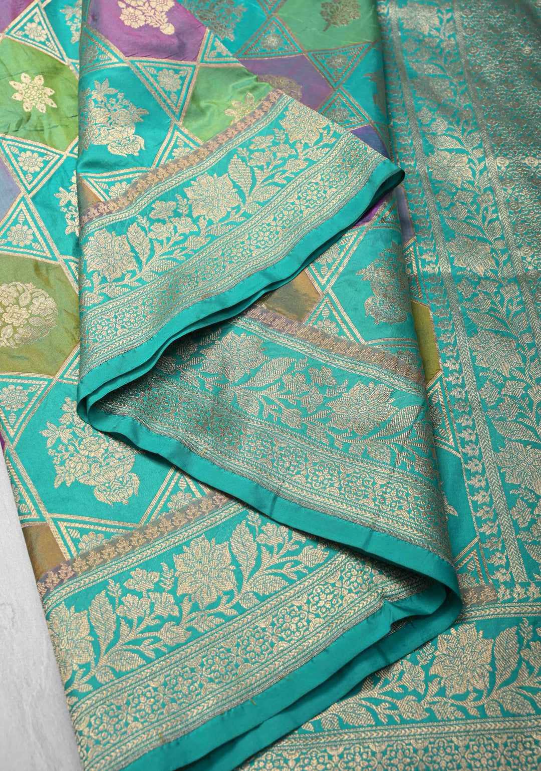 Exquisite Multicolor Rangkaat Design on Banarasi Katan Silk Saree with Geometric Brocade and Zari Border | SILK MARK CERTIFIED