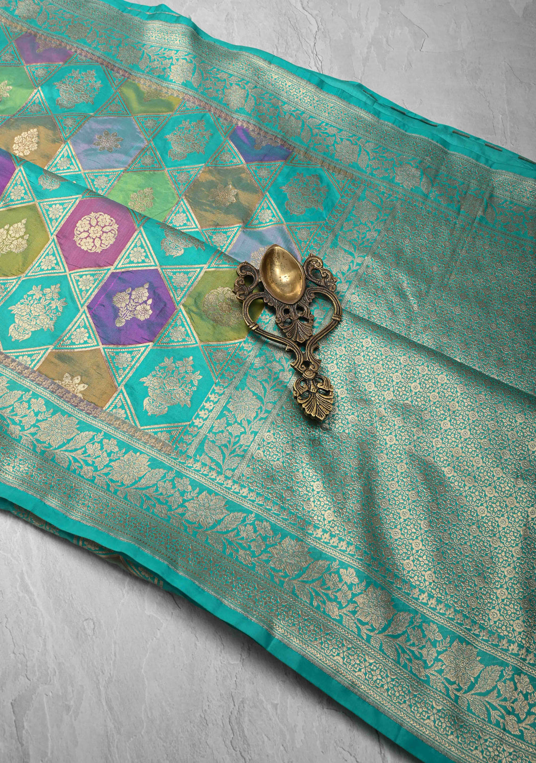 Exquisite Multicolor Rangkaat Design on Banarasi Katan Silk Saree with Geometric Brocade and Zari Border | SILK MARK CERTIFIED
