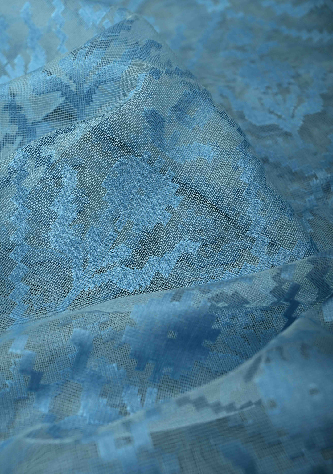 Gray Blue Handloom Banarasi Net Saree Featuring Self Embossed weave | SILK MARK CERTIFIED