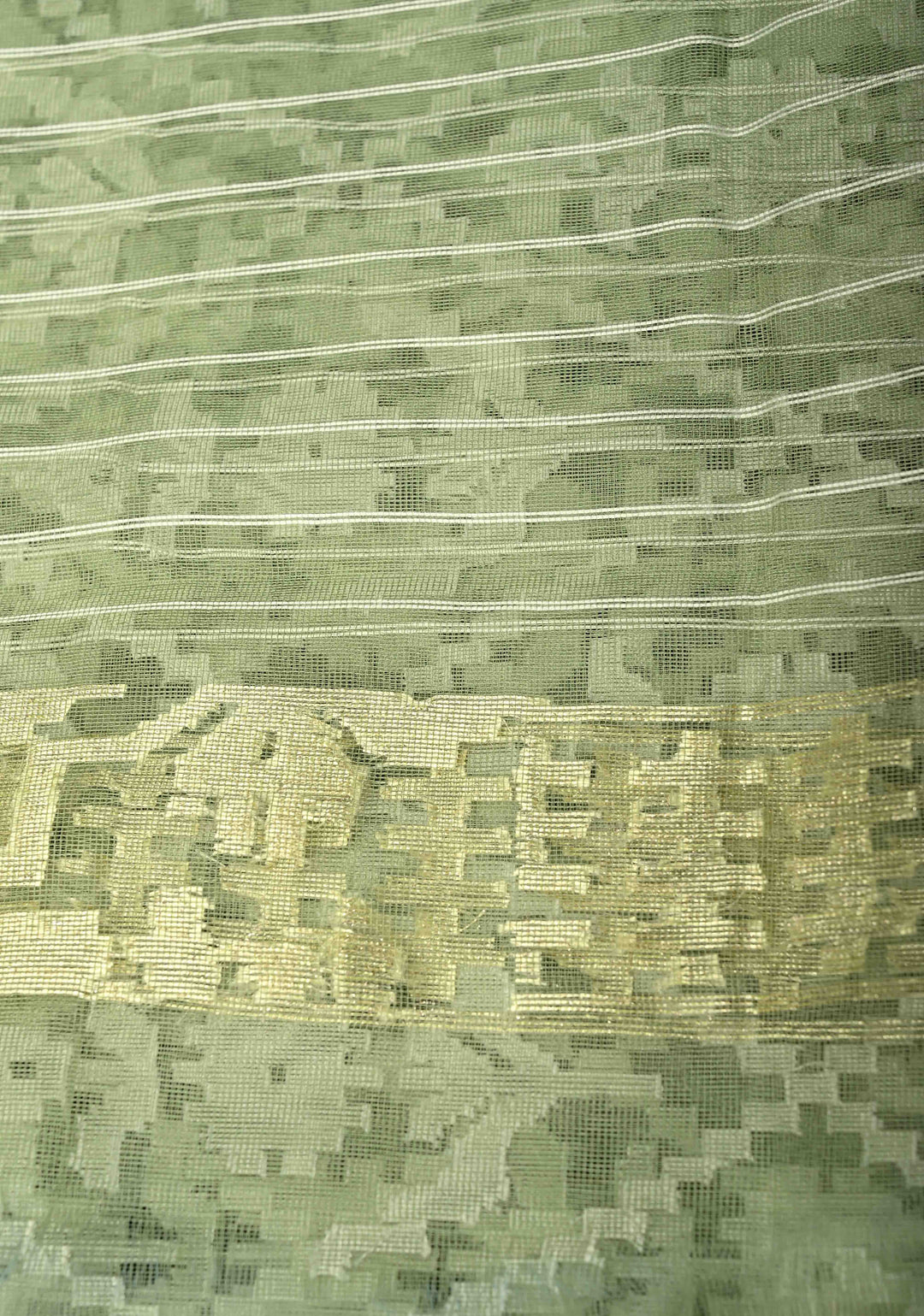 Pastel Green Handloom Banarasi Meenakari  Net Saree with Featuring Jamdani Style Embossed design | SILK MARK CERTIFIED