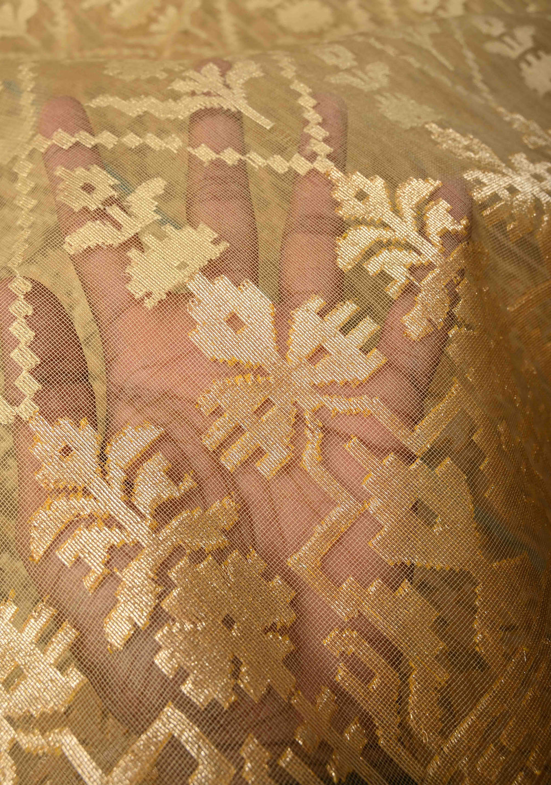 Golden hue Banarasi Net Handloom Saree with Zari Borders | SILK MARK CERTIFIED
