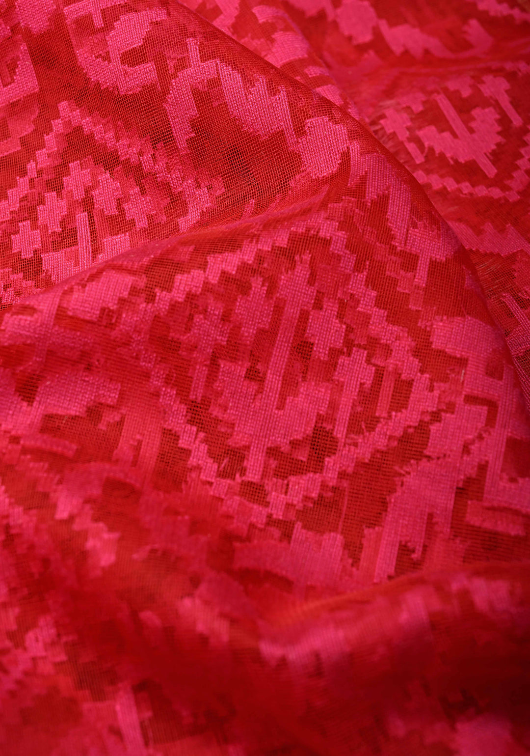 Red Pink Elegant Banarasi Handloom Net Saree in Self Weave | SILK MARK CERTIFIED