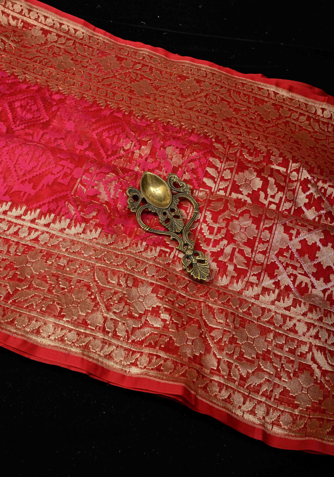 Red Pink Elegant Banarasi Handloom Net Saree in Self Weave | SILK MARK CERTIFIED