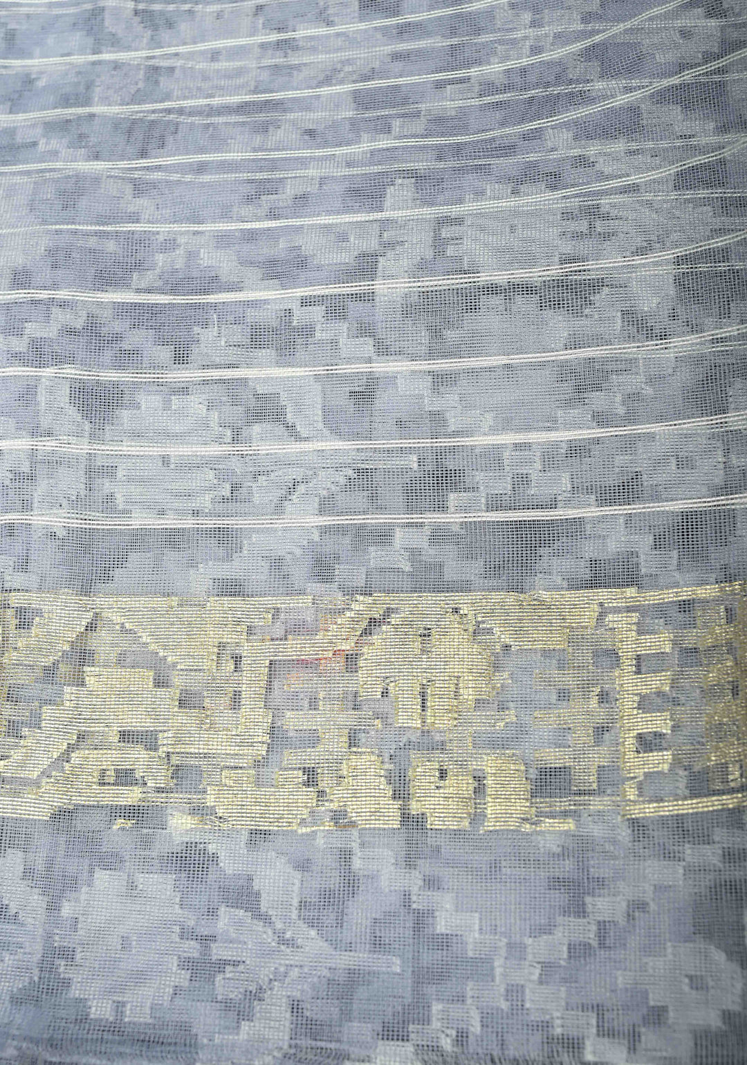 Gray Blue Handloom Banarasi Net Saree with Golden Silver Butta Design | SILK MARK CERTIFIED