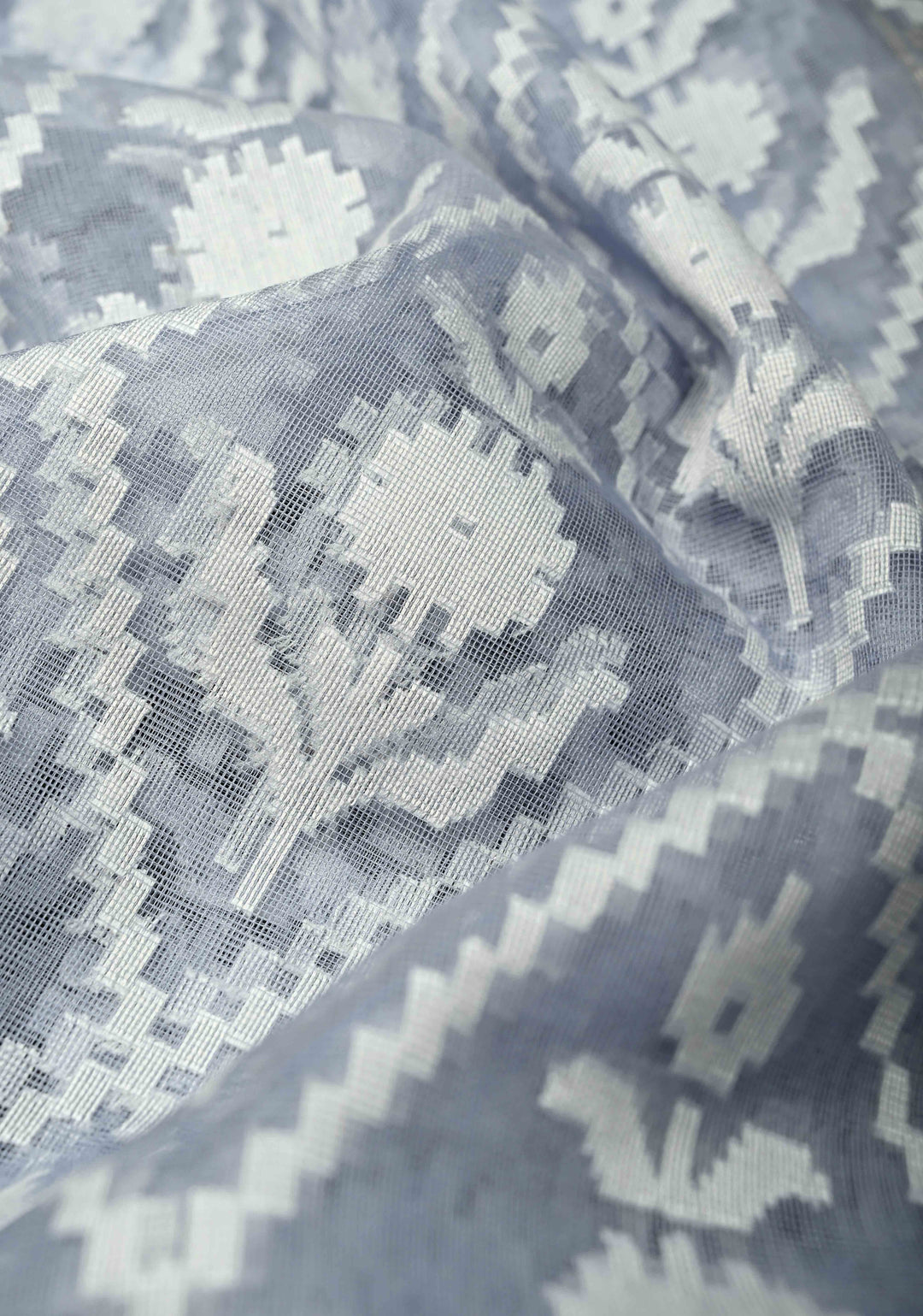 Gray Blue Handloom Banarasi Net Saree with Golden Silver Butta Design | SILK MARK CERTIFIED