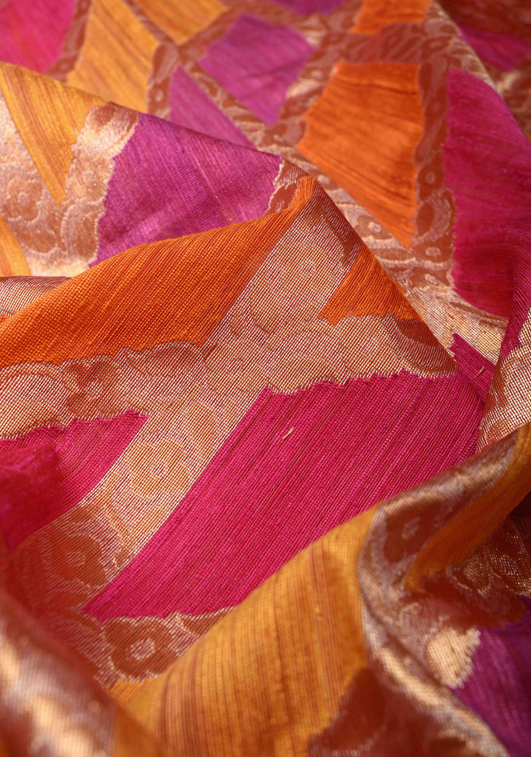 Exquisite Multicolor Rangkaat Inspired Design on Banarasi Raw Silk Net Saree with Net Border and Pallu | SILK MARK CERTIFIED