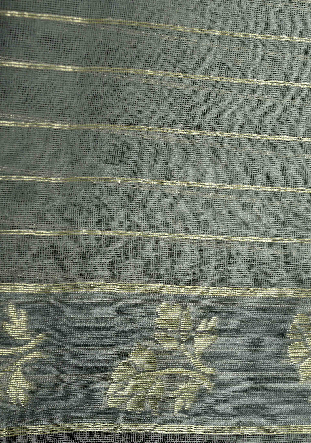 Gray Elegant Banarasi Handloom Net Saree in Jamdani Style Weave with Vertical Panel Border | SILK MARK CERTIFIED