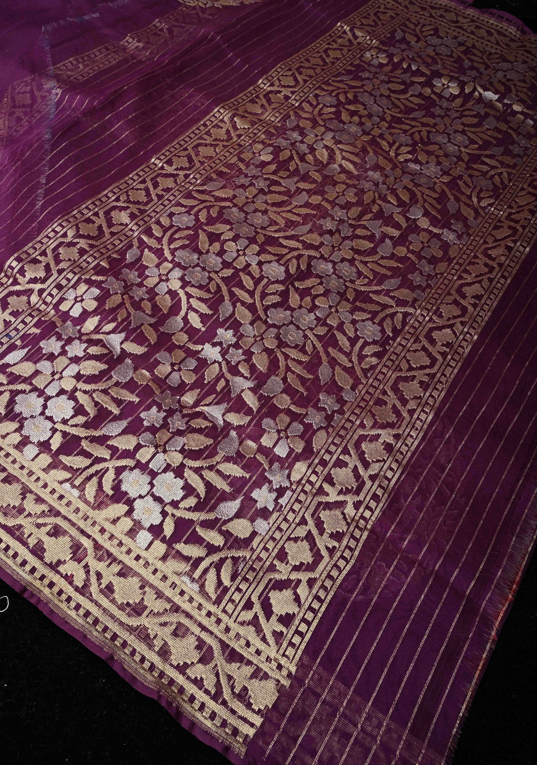 Jamuni Purple Handloom Banarasi Net Saree Featuring  Alfi Gold silver Motifs |SILK MARK CERTIFIED
