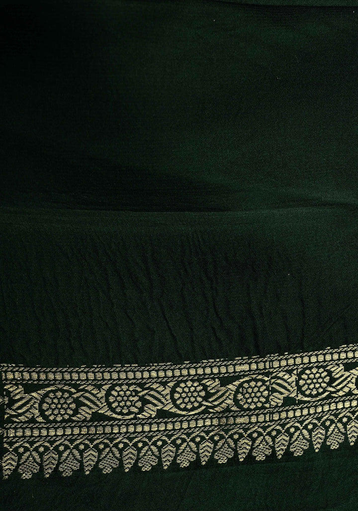 Dark Green Large Diamond design Banarasi Mashru Silk Saree with Chunri Butti and Zari Border |  SILK MARK CERTIFIED | SHOBITAM